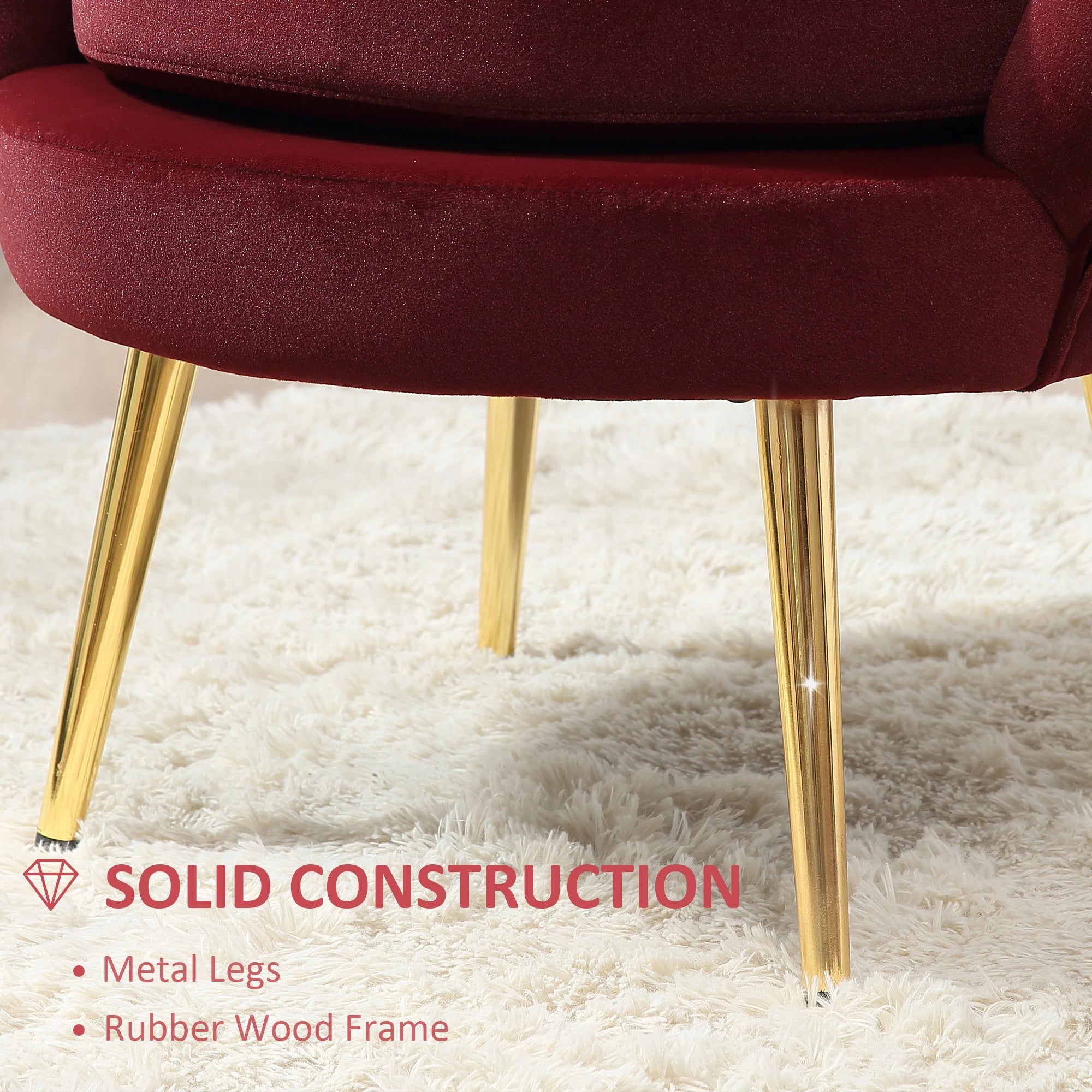 Modern Velvet Accent Chair, Gold Metal Legs, Wine Red Accent Chairs at Gallery Canada