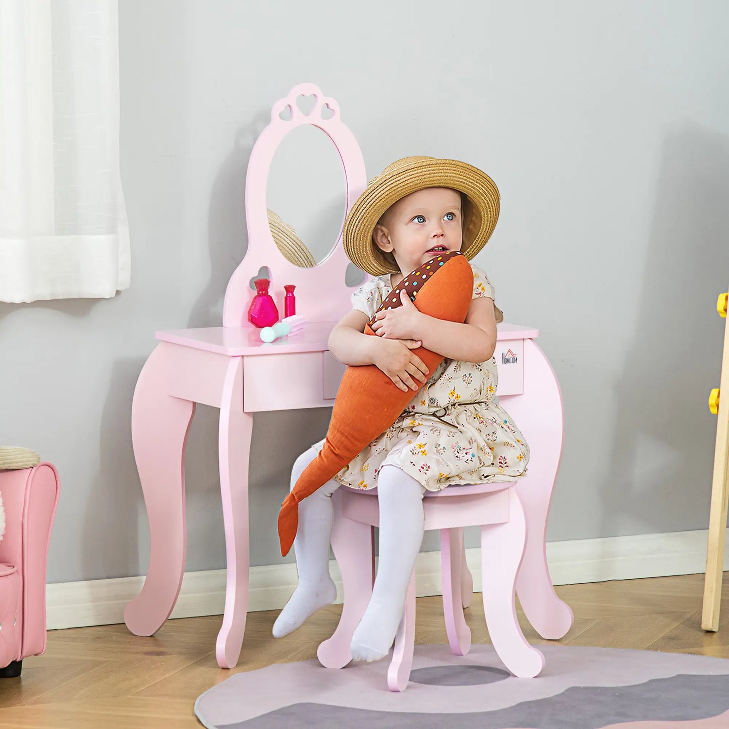 Kids Vanity Set with Mirror, Stool, Drawer, 3-6 Years, Pink Toy Vanity at Gallery Canada