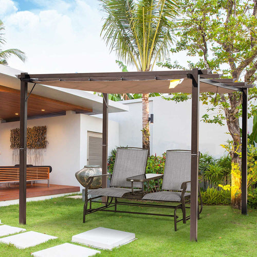 10' x 10' Aluminium Outdoor Pergola Gazebo Backyard Canopy Cover Square Sunshade Garden Grape Trellis Coffee