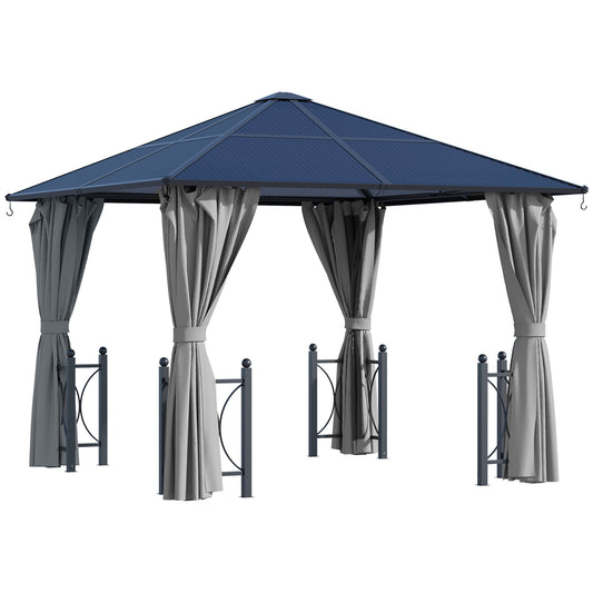 10' x 10' Hardtop Gazebo with PC Board Roof and Aluminum Frame, Patio Gazebo with Curtains and Netting for Party Wedding Marquee Tent, Black - Gallery Canada
