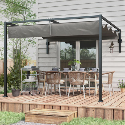 10' x 10' Lean To Pergola, Metal Pergola with Retractable Roof for Grill, Garden, Patio, Deck - Gallery Canada