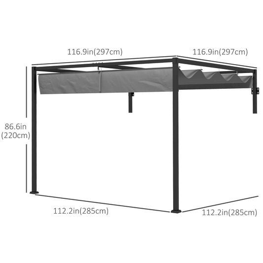 10' x 10' Lean To Pergola, Metal Pergola with Retractable Roof for Grill, Garden, Patio, Deck at Gallery Canada