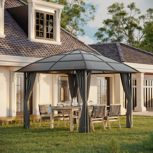 10' x 10' Outdoor Gazebo Canopy, Hardtop Gazebo with UV60+ Polycarbonate Roof, Solid Steel Frame, Central Hook, and Curtains, for Garden, Lawn, Backyard and Deck - Gallery Canada