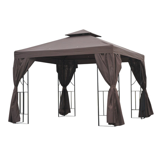 10' x 10' Patio Gazebo Outdoor, Canopy Shelter with Double-tier Roof, Pavilion Sidewalls for Garden Events, Brown - Gallery Canada