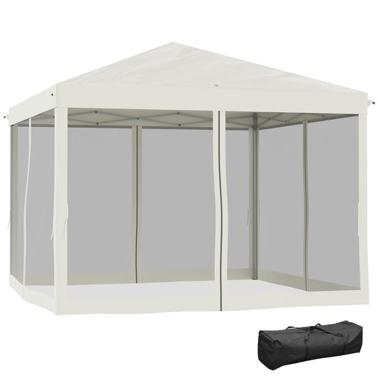 10' x 10' Pop Up Canopy Tent Gazebo with Removable Mesh Sidewall Netting, Carry Bag for Backyard Patio Outdoor, Beige and Black - Gallery Canada