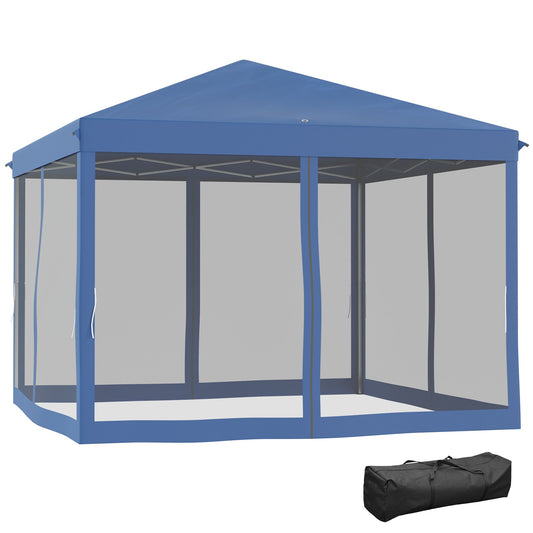 10' x 10' Pop Up Canopy Tent Gazebo with Removable Mesh Sidewall Netting, Carry Bag for Backyard Patio Outdoor, Blue - Gallery Canada