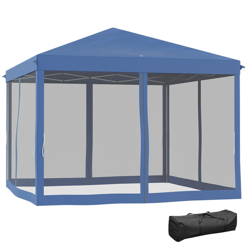 10' x 10' Pop Up Canopy Tent Gazebo with Removable Mesh Sidewall Netting, Carry Bag for Backyard Patio Outdoor, Blue