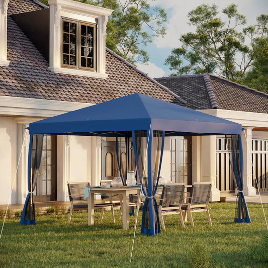 10' x 10' Pop Up Canopy Tent Gazebo with Removable Mesh Sidewall Netting, Carry Bag for Backyard Patio Outdoor, Blue - Gallery Canada
