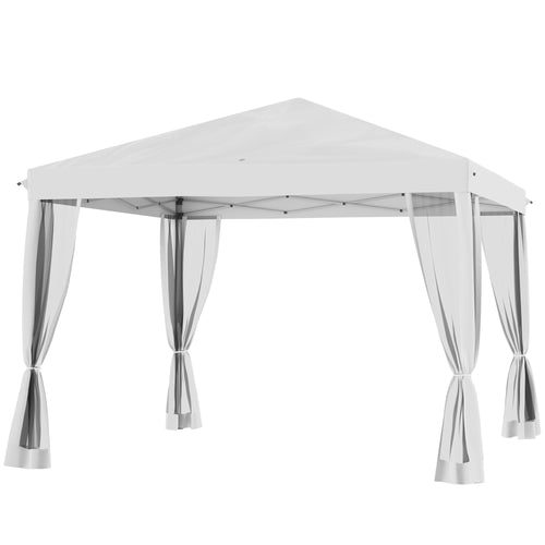 10' x 10' Pop Up Canopy Tent Gazebo with Removable Mesh Sidewall Netting, Carry Bag for Backyard Patio Outdoor, Cream