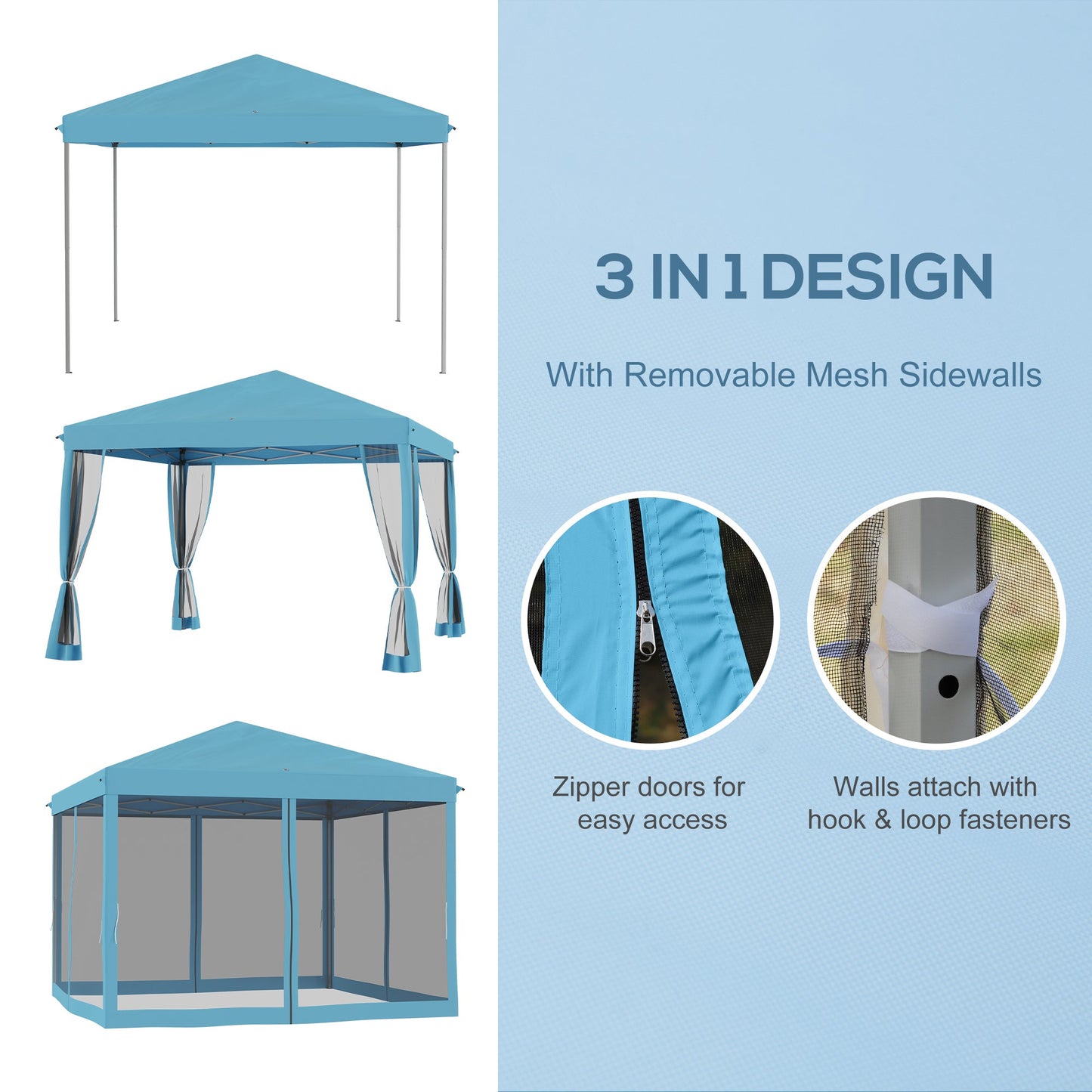10' x 10' Pop Up Canopy Tent Gazebo with Removable Mesh Sidewall Netting, Carry Bag for Backyard Patio Outdoor, Light Blue - Gallery Canada