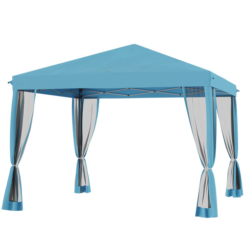 10' x 10' Pop Up Canopy Tent Gazebo with Removable Mesh Sidewall Netting, Carry Bag for Backyard Patio Outdoor, Light Blue