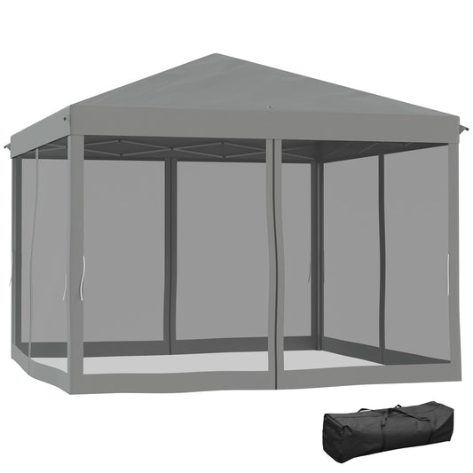 10' x 10' Pop Up Canopy Tent Gazebo with Removable Mesh Sidewall Netting, Carry Bag for Backyard Patio Outdoor, Light Grey - Gallery Canada