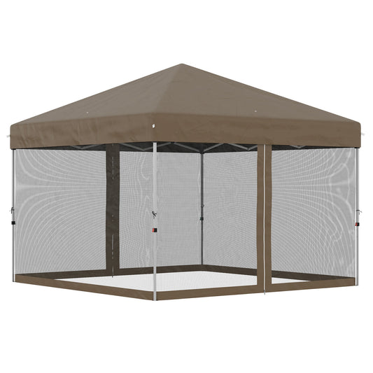 10' x 10' Pop-Up Party Tent Outdoor Canopy Tent with Mesh Sidewalls, 3-Level Adjustable Height, Roller Bag, Khaki - Gallery Canada