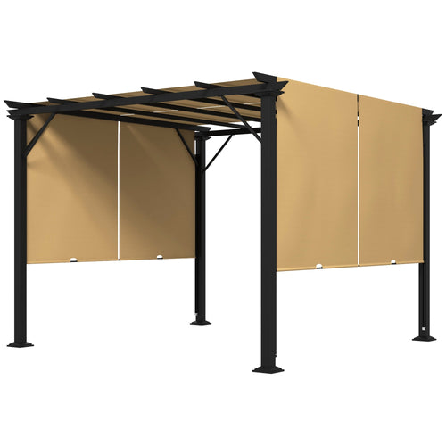 10' x 10' Retractable Pergola Canopy for Backyard, Brown