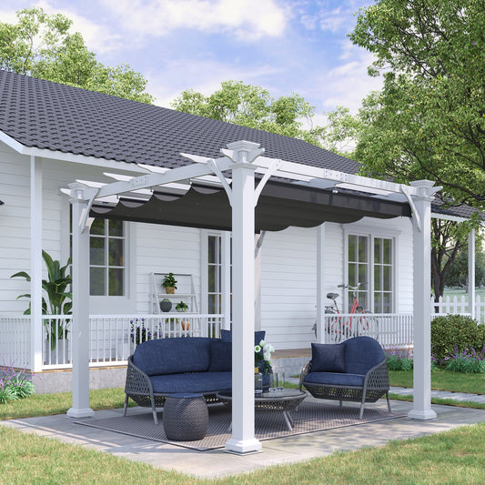 10' x 10' Retractable Pergola Canopy, Wood Gazebo Sun Shade Shelter for Garden, Patio, Backyard, Deck - Gallery Canada