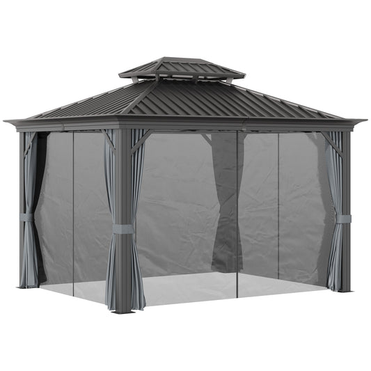 10' x 12' Outdoor Hardtop Gazebo with Galvanized Steel Canopy &; Netting Sidewalls for Lawn, Backyard, Dark Grey - Gallery Canada
