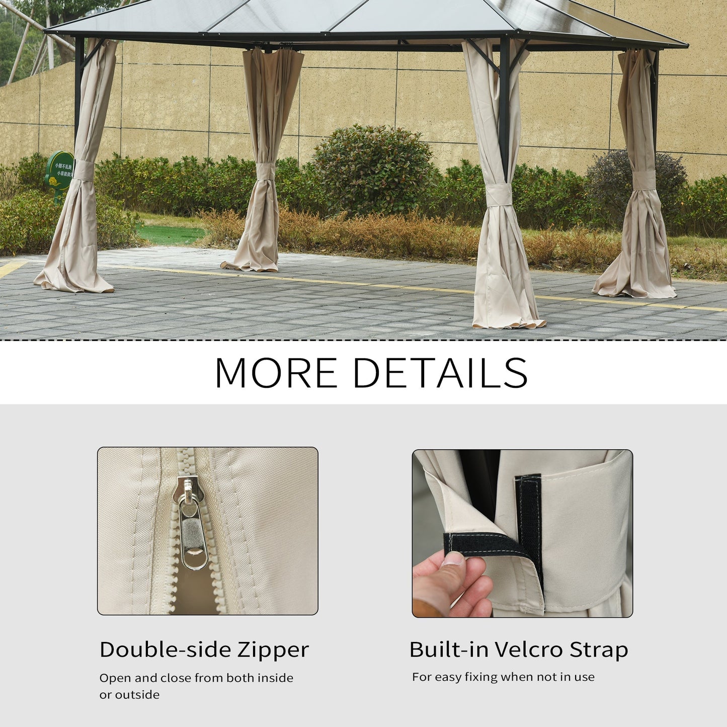 10' x 12' Universal Gazebo Sidewall Set with 4 Panels, Hooks/C-Rings Included for Pergolas &; Cabanas, Beige - Gallery Canada