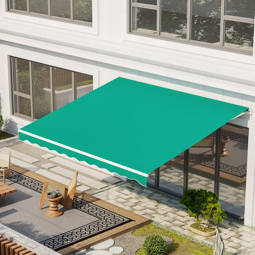 10' x 13' Electric Awning, Retractable Awning Sun Shade Shelter with Remote Controller, Manual Crank Handle and Aluminum Frame, for Deck, Balcony, Yard, Green