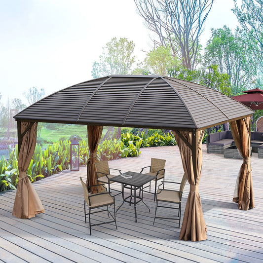 10' x 13' Hardtop Gazebo Aluminum Outdoor Canopy with Mesh Nettings, Practical Curtains, Arc Roof &; Roomy Interior Space, Brown - Gallery Canada