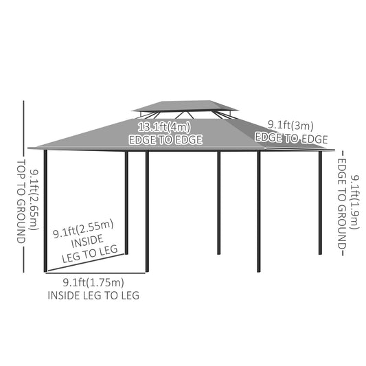 10' x 13' Patio Gazebo, 2-Tiers Outdoor Canopy Sunshade Shelter with Curtains, Dark Grey - Gallery Canada