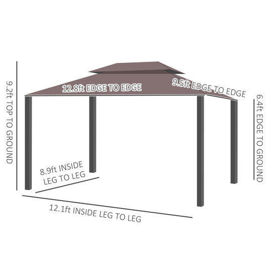 10 x 13ft Aluminum Frame Gazebo Canopy Double Tier Garden Shelter with Netting and Curtains, Coffee - Gallery Canada