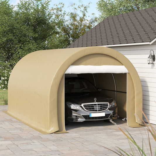 10' x 16' Heavy Duty Portable Carport Tent with Zippered Door, PE Cover for Car, Truck, Boat, Motorcycle, Bike, Beige - Gallery Canada