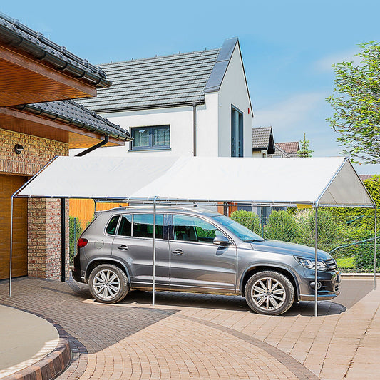 10' x 20' Carport Heavy Duty Galvanized Car Canopy with Included Anchor Kit, 3 Reinforced Steel Cables, White - Gallery Canada