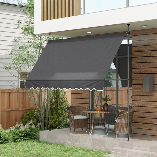 10' x 3' Manual Retractable Awning, Non-Screw Freestanding Patio Awning, UV Resistant, for Window or Door, Dark Grey - Gallery Canada