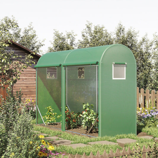 10' x 3' x 7' Tunnel Tomato Greenhouse Outdoor Walk-In Hot House with Roll-up Windows and Zippered Door, Steel Frame, PE Cover, Green - Gallery Canada
