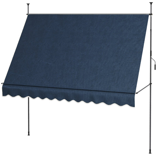 10' x 4' Manual Retractable Awning, Non-Screw Freestanding Patio Awning, UV Resistant, for Window or Door, Blue