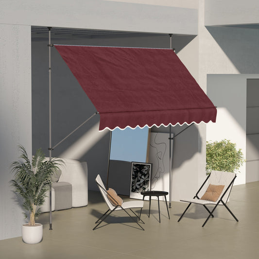 10' x 4' Manual Retractable Awning, Non-Screw Freestanding Patio Awning, UV Resistant, for Window or Door, Wine Red - Gallery Canada
