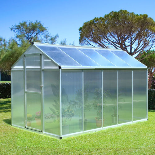 10' x 6' x 6.4' Walk-in Garden Greenhouse Polycarbonate Panels Plants Flower Growth Shed Cold Frame Outdoor Portable Warm House Aluminum Frame