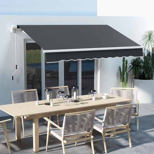 10' x 6.5' Manual Retractable Awning with LED Lights, Aluminum Frame Sun Canopies for Patio Door Window, Dark Grey - Gallery Canada
