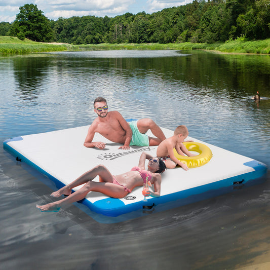 10' x 7' Water Floating Dock, Rafting Inflatable Island with Air Pump and Backpack for Pool, Beach, Ocean, Blue - Gallery Canada