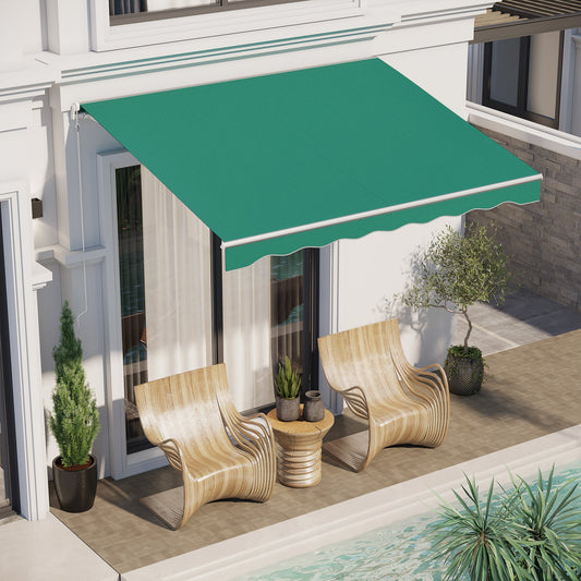 10' x 8' Electric Awning, Retractable Awning Sun Shade Shelter with Remote Controller, Manual Crank Handle and Aluminum Frame, for Deck, Balcony, Yard, Green - Gallery Canada