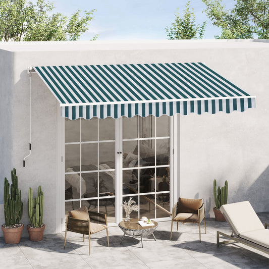 10' x 8' Manual Retractable Awning, Sun Shade Shelter Canopy, with Aluminum Frame and UV Protection for Patio Deck Yard Window Door, Green Stripe - Gallery Canada