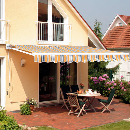 10' x 8' Manual Retractable Awning, Sun Shade Shelter Canopy, with Aluminum Frame and UV Protection for Patio Deck Yard Window Door, Mix Colour - Gallery Canada