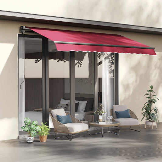10' x 8' Manual Retractable Awning, Sun Shade Shelter Canopy, with Aluminum Frame and UV Protection for Patio Deck Yard Window Door, Red - Gallery Canada