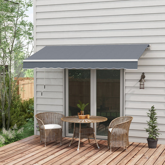 10' x 8' Manual Retractable Awning, Sunhade Shelter Canopy UV Protection for Window Door Patio Deck Yard, Dark Grey - Gallery Canada
