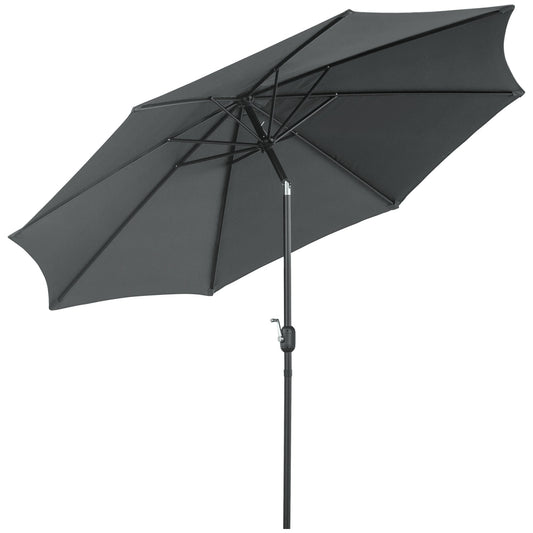 10' x 8' Round Market Umbrella, Patio Umbrella with Crank Handle and Tilt, Outdoor Parasol for Garden, Bench, Lawn, Grey - Gallery Canada