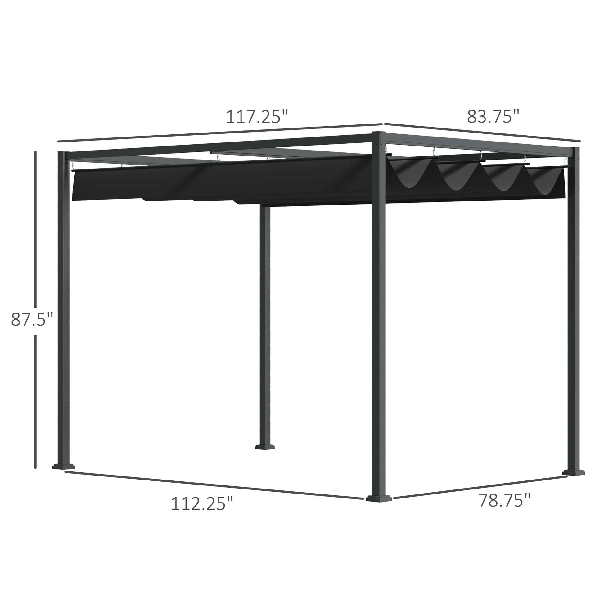 10' x7' Patio Pergola with Retractable Canopy, Outdoor Sun Shelter, Yard Shade, Black at Gallery Canada