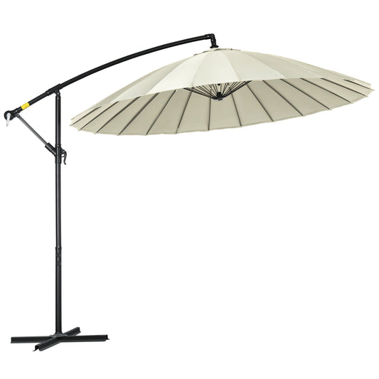 10FT Cantilever Patio Umbrella, Offset Patio Umbrella with Crank and Cross Base for Deck, Backyard, Pool and Garden, Hanging Umbrellas, Cream - Gallery Canada