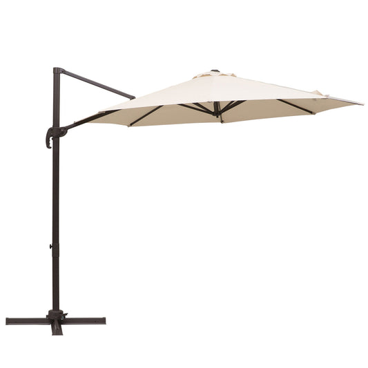 10ft Cantilever Patio Umbrella with 360° Rotation, Aluminum Outdoor Offset Hanging Umbrella with 4-Position Tilt, Crank &; Cross Base for Garden Deck Pool Backyard, Cream - Gallery Canada