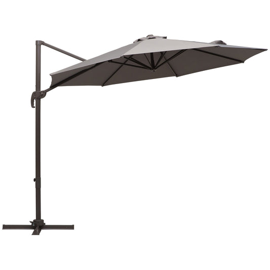 10ft Cantilever Patio Umbrella with 360° Rotation, Aluminum Outdoor Offset Hanging Umbrella with 4-Position Tilt, Crank &; Cross Base for Garden Deck Pool Backyard, Light Grey - Gallery Canada