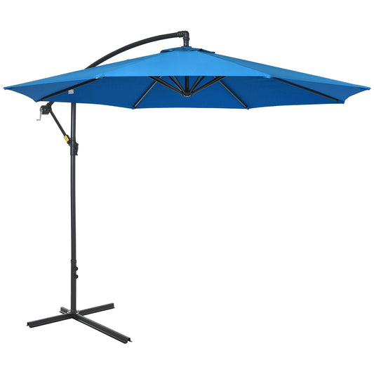 10ft Offset Patio Umbrella with Base, Garden Hanging Parasol with Crank, Banana Cantilever Umbrella Sun Shade, Blue - Gallery Canada