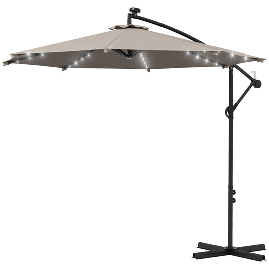 10ft Outdoor Cantilever Umbrella Banana Umbrella with Solar Lights and Adjustable Angle for Patio Backyard Khaki - Gallery Canada