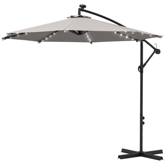 10ft Outdoor Cantilever Umbrella Banana Umbrella with Solar Lights and Adjustable Angle for Patio Backyard Light Grey - Gallery Canada