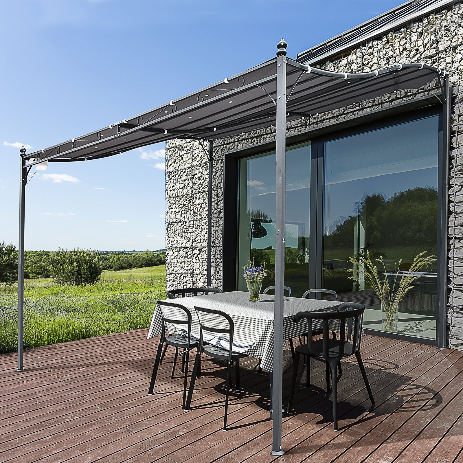 10'x10' Outdoor Portable Sun Shelter Door Porch Cover Steel Gazebo Canopy Grey - Gallery Canada