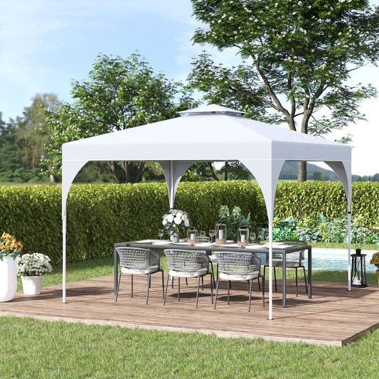 10'x10' Pop Up Canopy, Easy Set Up Party Tent with 2 Tier Vented Roof and Carrying Bag for Outdoor, Garden, Camping, White - Gallery Canada