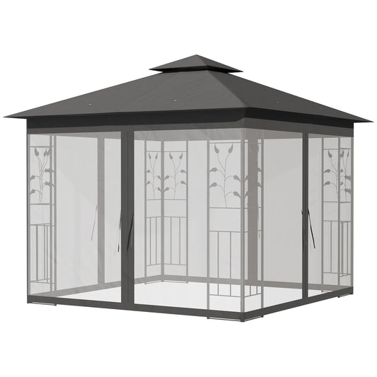 10'x10' Soft-top Steel Patio Gazebo Outdoor Sun Shelter with 2-Tier Polyester Roof, Curtain Sidewalls, Grey - Gallery Canada